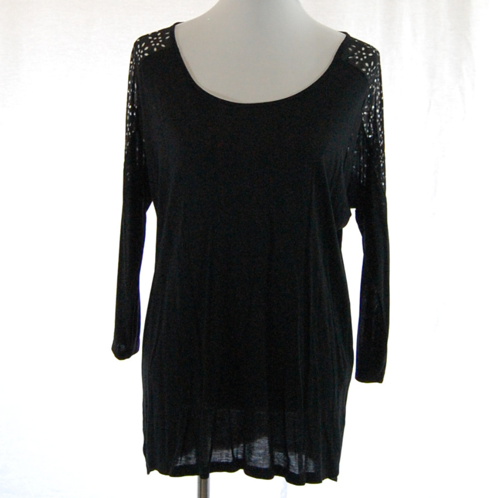 *FREE with purchase* Thin Black Eyelet Sleeve Scoopneck Top